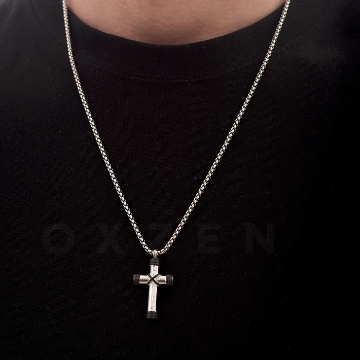 Σταυρός με αλυσίδα από ανοξείδωτο ατσάλι κυλινδρικός
