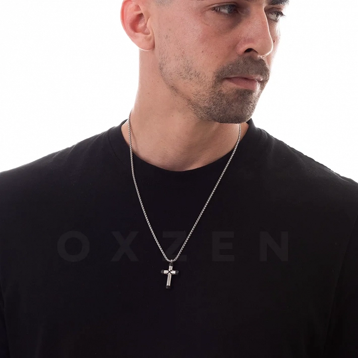 Σταυρός με αλυσίδα από ανοξείδωτο ατσάλι κυλινδρικός