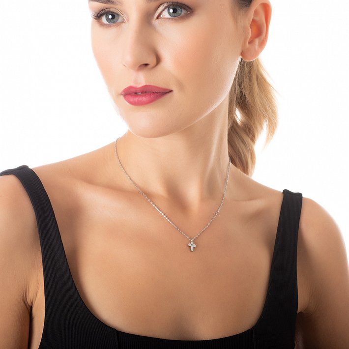 Κολιέ ατσάλινο σταυρός με πέτρα ζιργκόν