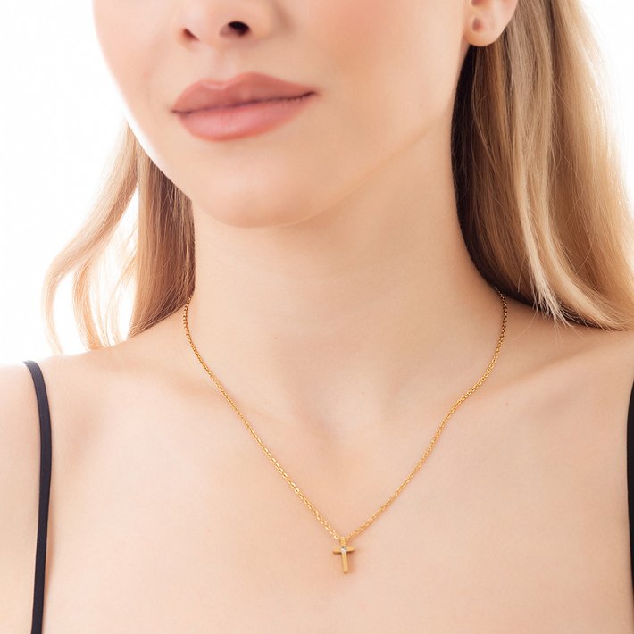 Κολιέ ατσάλινο σταυρός με πέτρα ζιργκόν