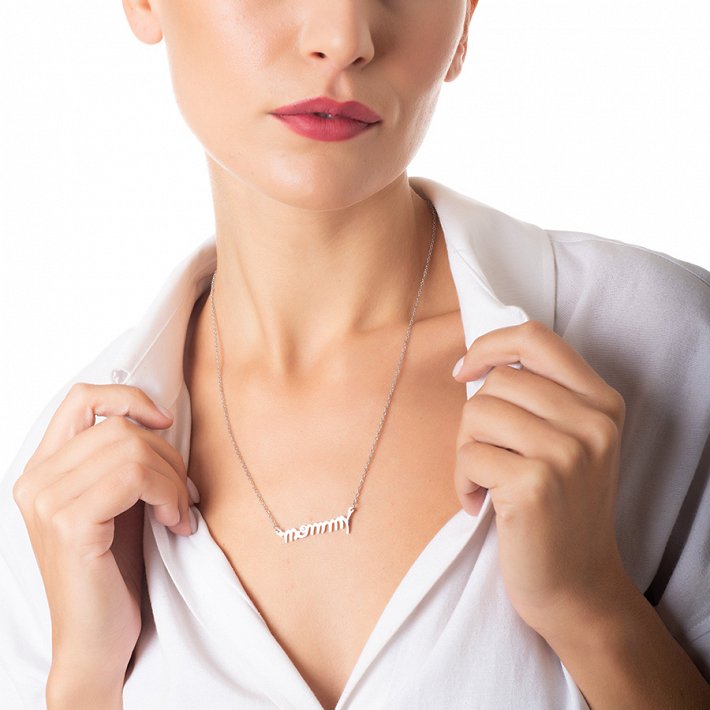 Κολιέ ατσάλινο μαμά με πέτρα ζιργκόν