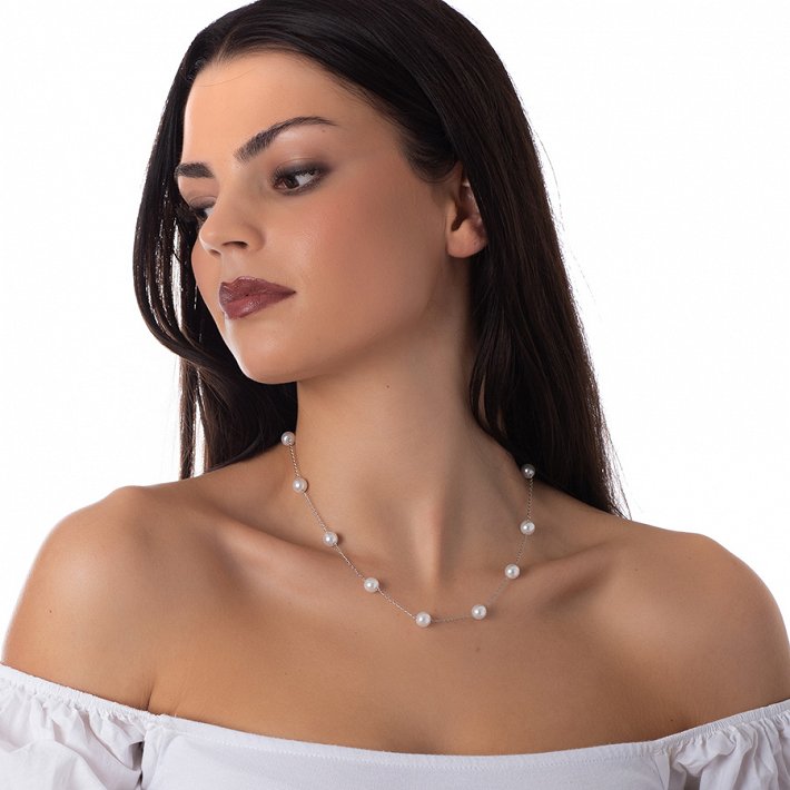 Κολιέ ατσάλινο με πέρλες