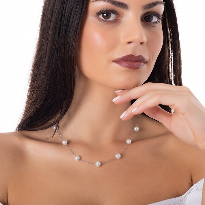 Κολιέ ατσάλινο με πέρλες