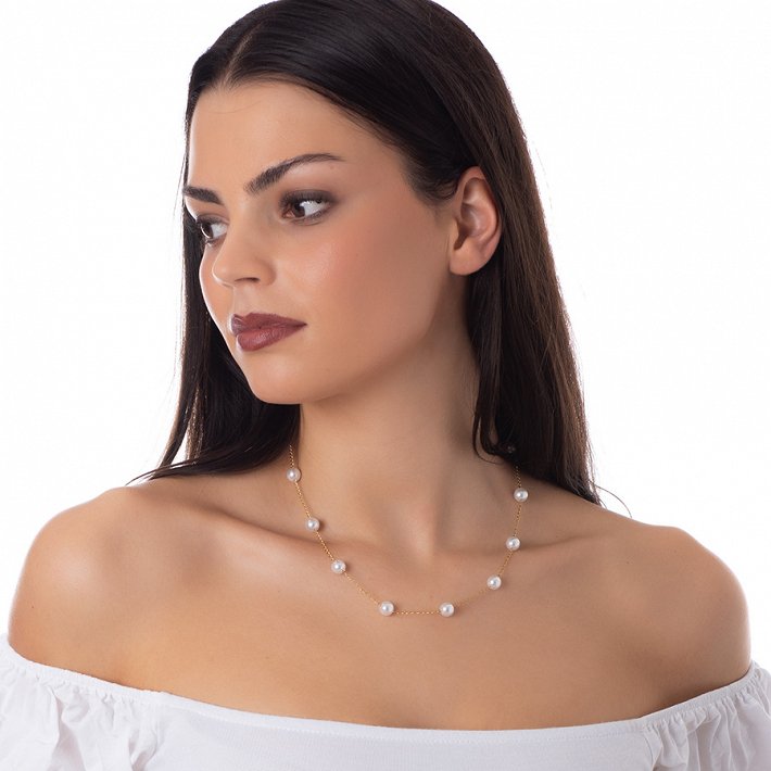 Κολιέ ατσάλινο με πέρλες