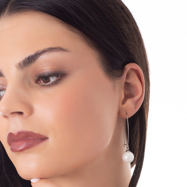 Σκουλαρίκια κρεμαστά ατσάλινα με πέρλα