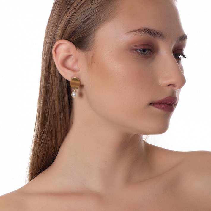 Σκουλαρίκια κρεμαστά ατσάλινα με πέρλα