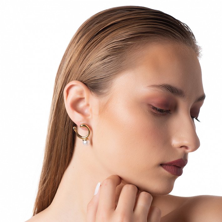 Σκουλαρίκια κρίκοι ατσάλινοι με πέρλα