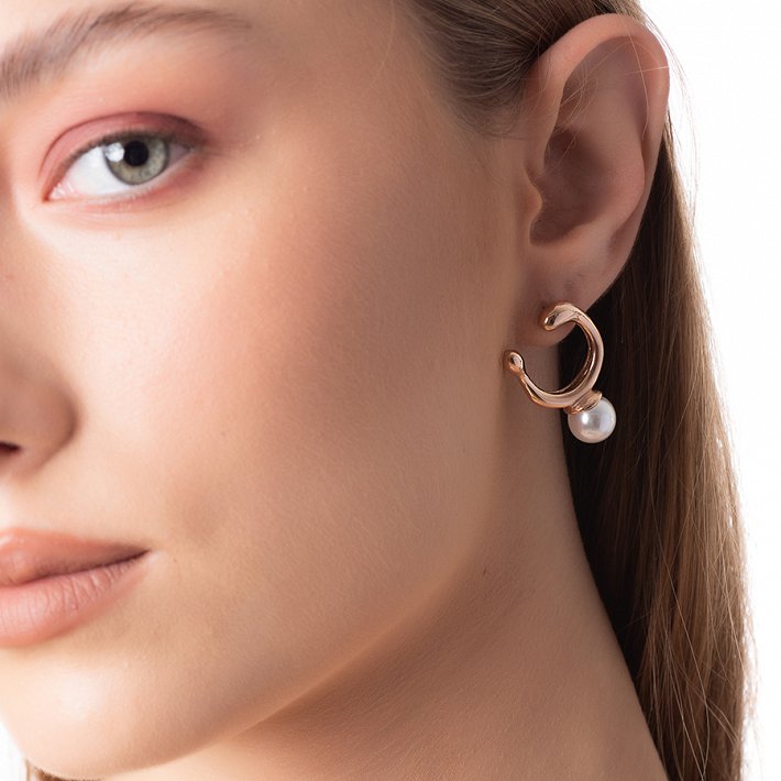 Σκουλαρίκια κρίκοι ατσάλινοι με πέρλα