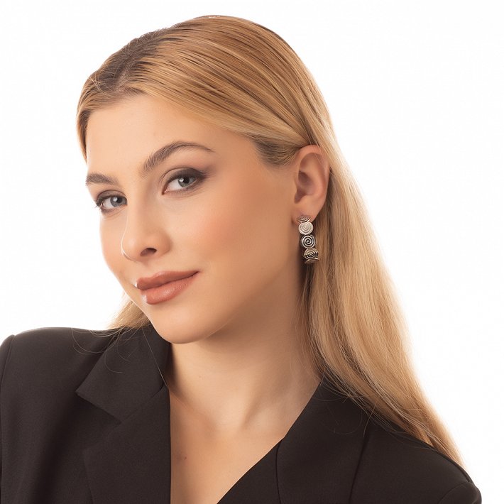 Σκουλαρίκια κρίκοι ατσάλινοι με στρογγυλά στοιχεία