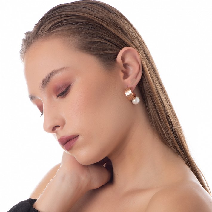 Σκουλαρίκια κρίκοι ατσάλινοι με πέρλα