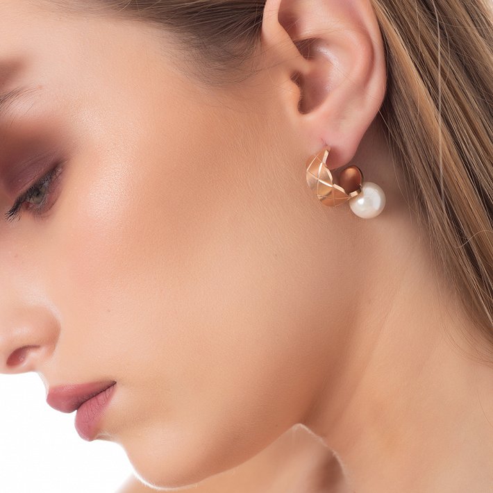 Σκουλαρίκια κρίκοι ατσάλινοι με πέρλα