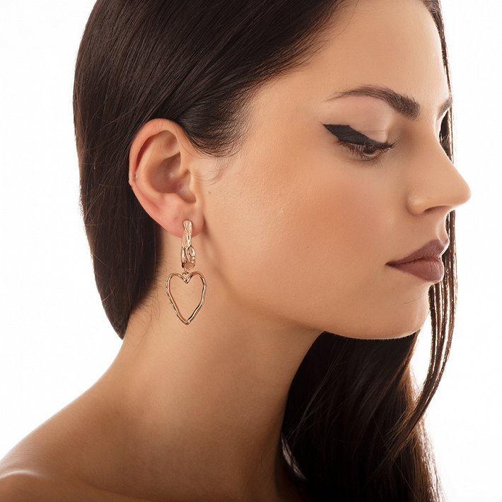 Σκουλαρίκια κρίκοι ατσάλινοι κρεμαστοί με καρδιά