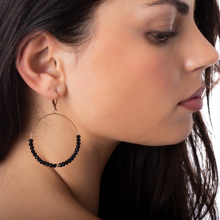 Σκουλαρίκια κρεμαστά ατσάλινα με πέτρες μαύρο σπινέλιο