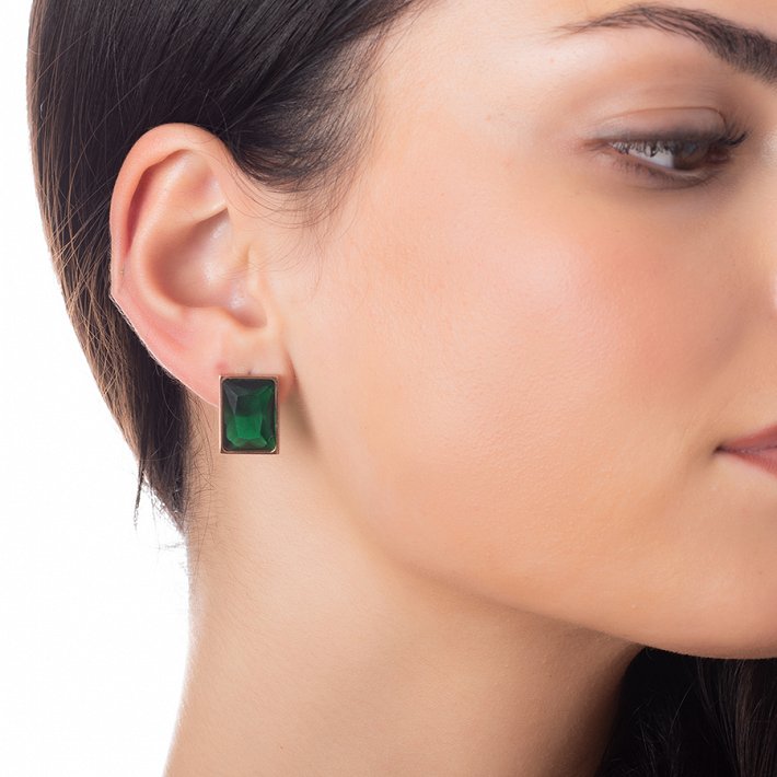 Σκουλαρίκια καρφωτά ατσάλινα με πράσινη πέτρα ζιργκόν