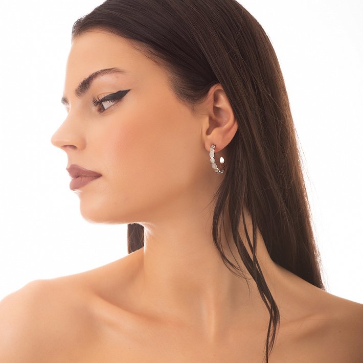 Σκουλαρίκια κρίκοι ατσάλινοι με πέτρες οπάλιο