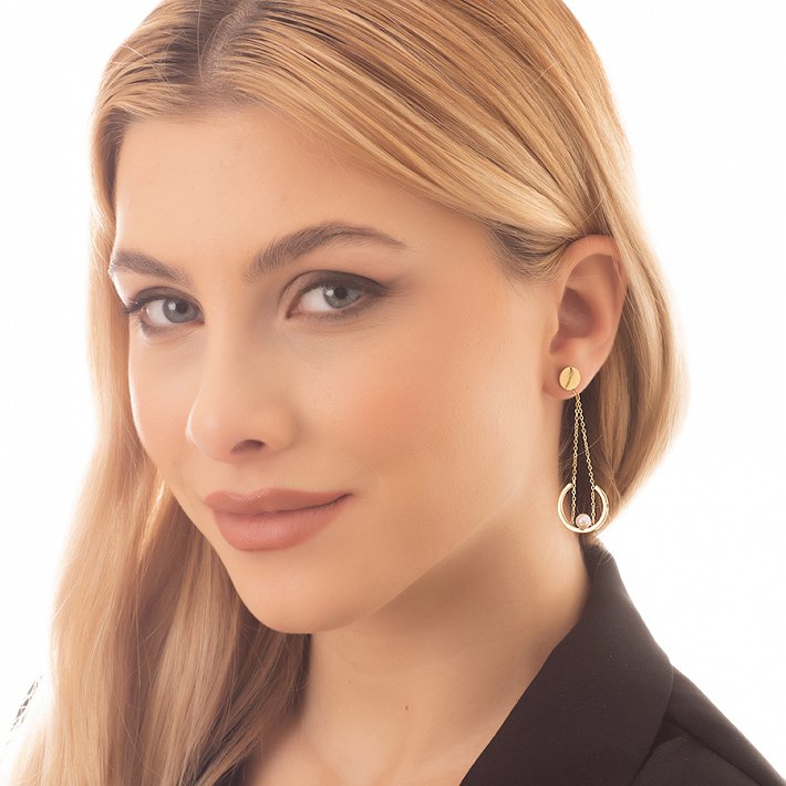 Σκουλαρίκια κρεμαστά ατσάλινα μακρύ με πέρλα