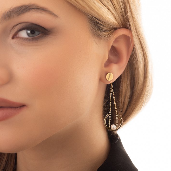 Σκουλαρίκια κρεμαστά ατσάλινα μακρύ με πέρλα