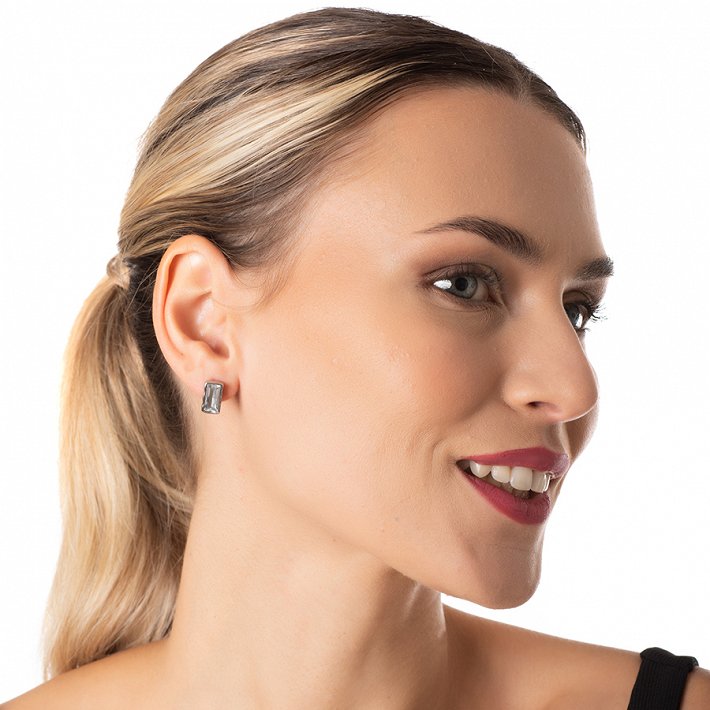 Σκουλαρίκια καρφωτά ατσάλινα με λευκή πέτρα ζιργκόν