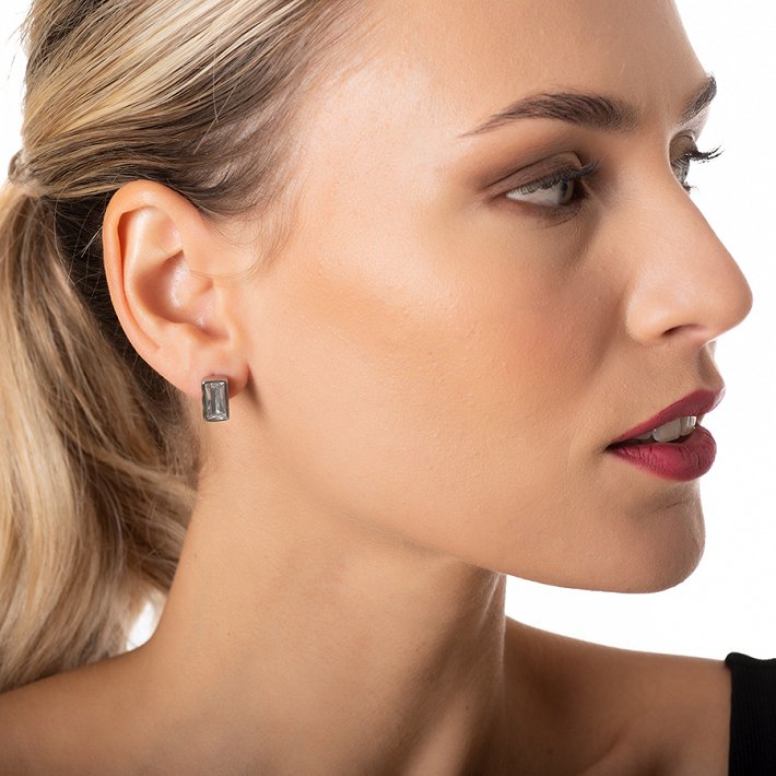 Σκουλαρίκια καρφωτά ατσάλινα με λευκή πέτρα ζιργκόν