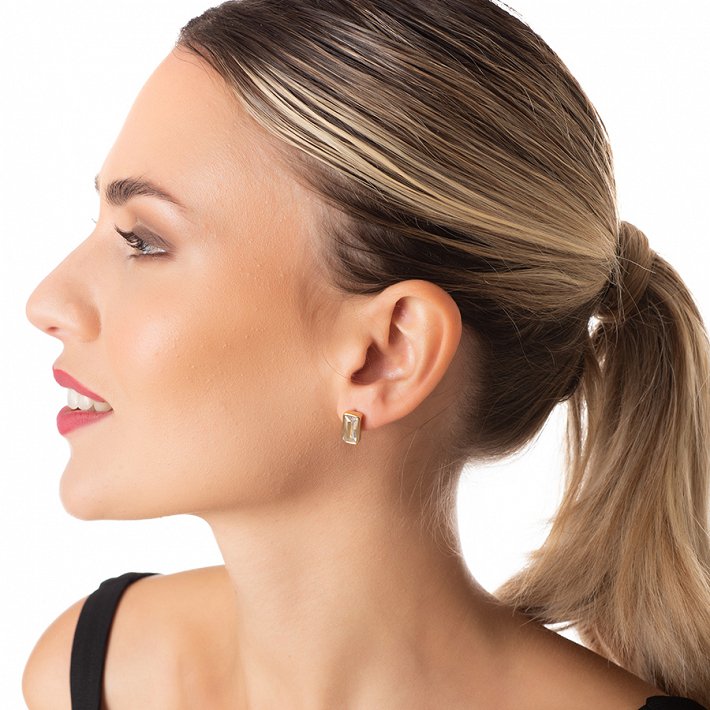 Σκουλαρίκια καρφωτά ατσάλινα με λευκή πέτρα ζιργκόν