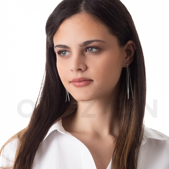 Σκουλαρίκια κρεμαστά από ανοξείδωτο ατσάλι τριπλά, με μια σειρά λευκά κρύσταλλα