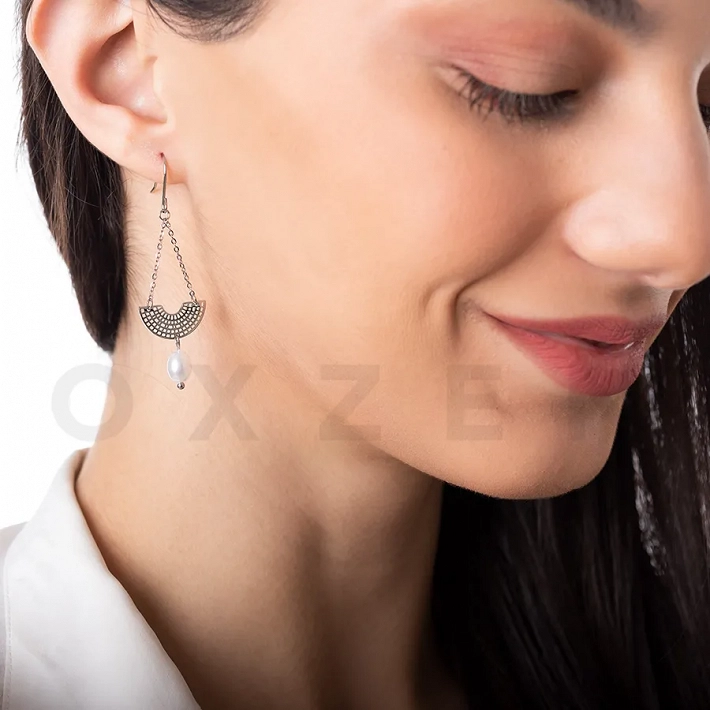 Σκουλαρίκια κρεμαστά από ανοξείδωτο ατσάλι, μακριά με πέρλα