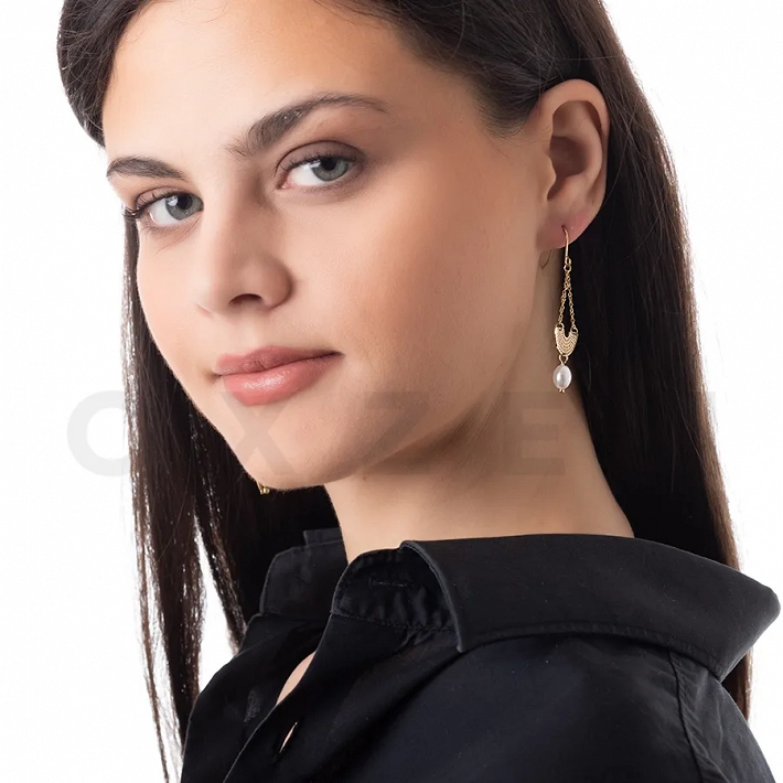 Σκουλαρίκια κρεμαστά από ανοξείδωτο ατσάλι, μακριά με πέρλα