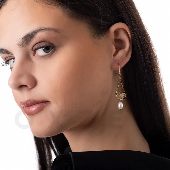 Σκουλαρίκια κρεμαστά από ανοξείδωτο ατσάλι, μακριά με πέρλα