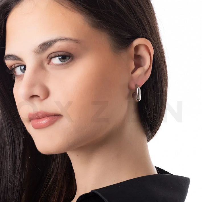 Σκουλαρίκια κρίκοι από ανοξείδωτο ατσάλι, γυαλιστεροί ακανόνιστοι