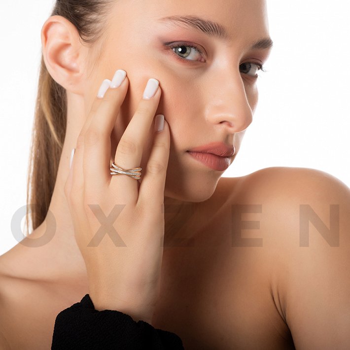 Δαχτυλίδι ατσάλινο τριπλές βέρες ολόσειρες με λευκές πέτρες