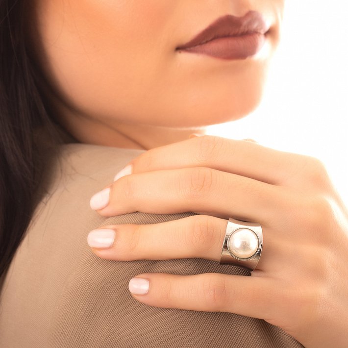 Δαχτυλίδι ατσάλινο με πέρλα