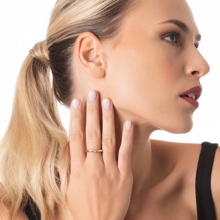 Δαχτυλίδι ατσάλινο μονόπετρο με πέτρα ζιργκόν