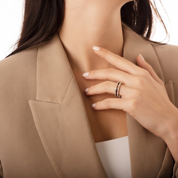 Δαχτυλίδι ατσάλινο με πολύχρωμες πέτρες ζιργκόν