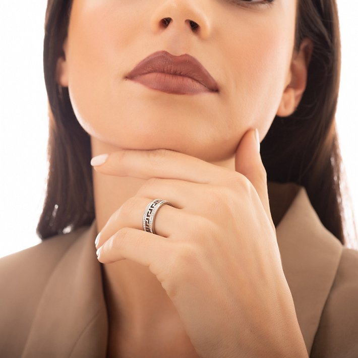 Δαχτυλίδι από ανοξείδωτο ατσάλι, βέρα με μαίανδρο και κρύσταλλα CZ