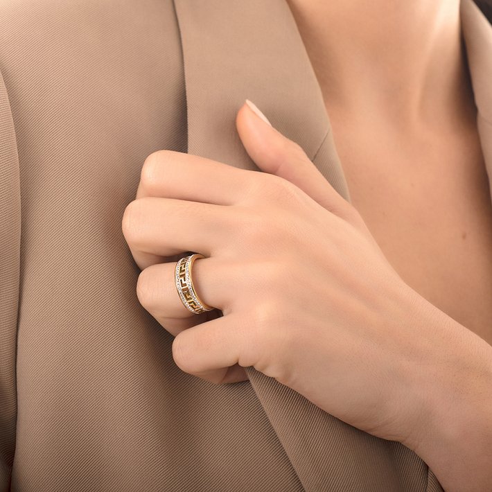 Δαχτυλίδι από ανοξείδωτο ατσάλι, βέρα με μαίανδρο και κρύσταλλα CZ