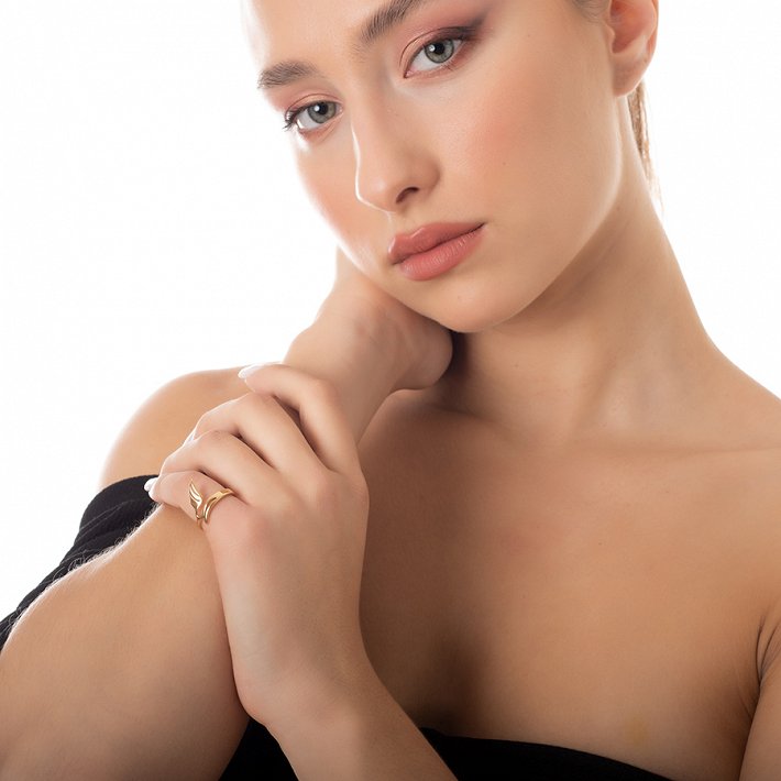 Δαχτυλίδι από ανοξείδωτο ατσάλι επιχρυσωμένο φτερό