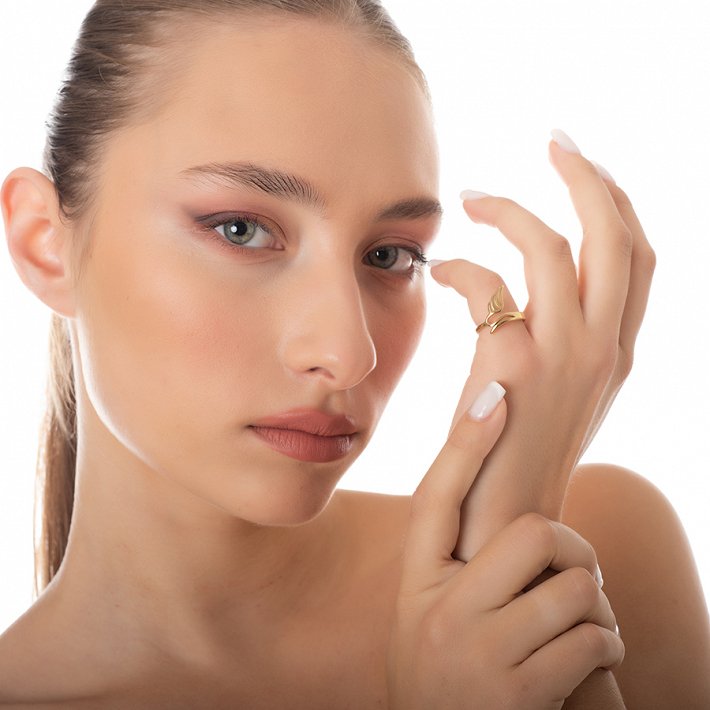 Δαχτυλίδι από ανοξείδωτο ατσάλι επιχρυσωμένο φτερό