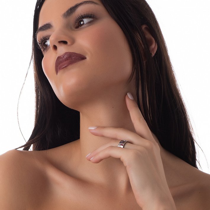 Δαχτυλίδι από ανοξείδωτο ατσάλι βέρα φαρδιά με καρέ πολύχρωμα ζιργκόν