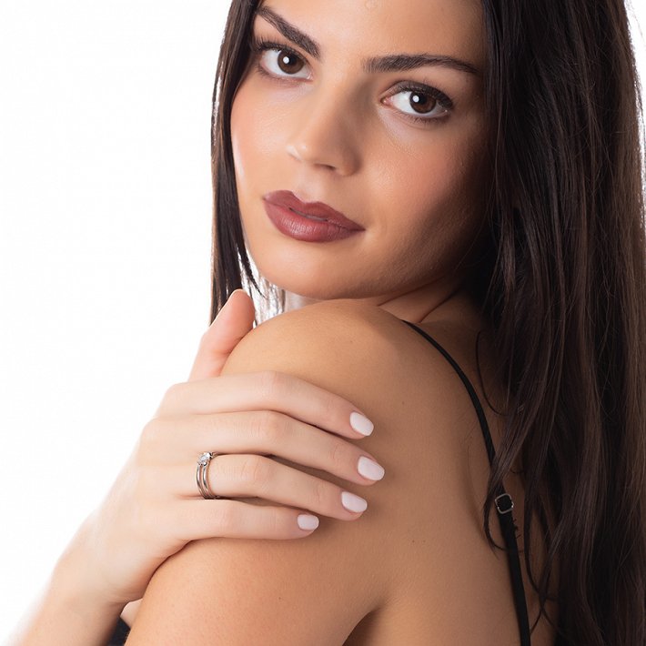 Δαχτυλίδι από ανοξείδωτο ατσάλι, μονόπετρο με λευκό ζιργκόν