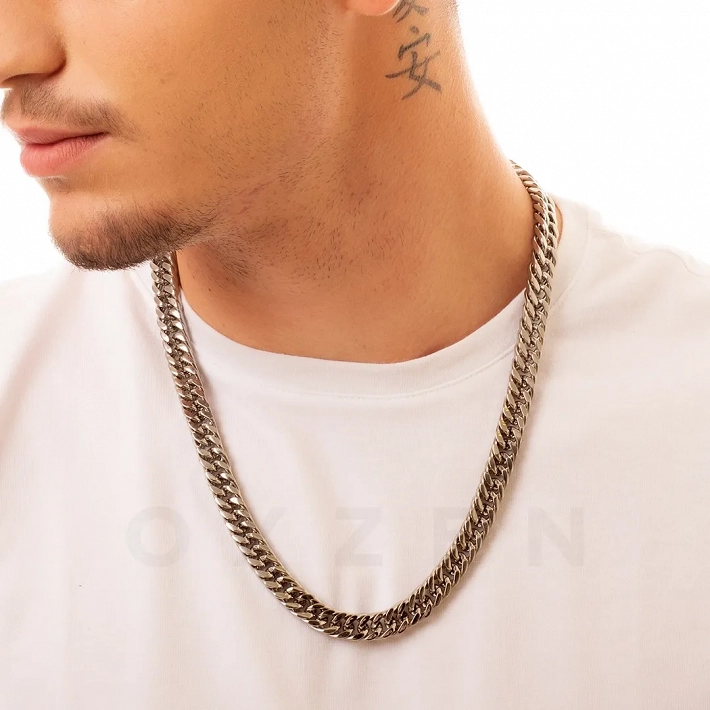 Oxzen Cuban Link αλυσίδα λαιμού unisex ατσάλινη με πλάτος 1cm