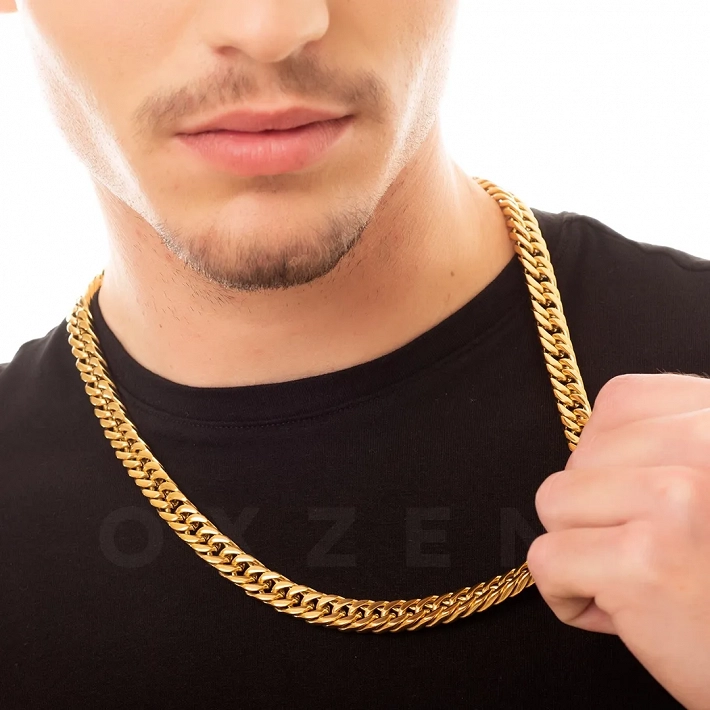 Oxzen Cuban Link αλυσίδα λαιμού unisex ατσάλινη με πλάτος 1cm