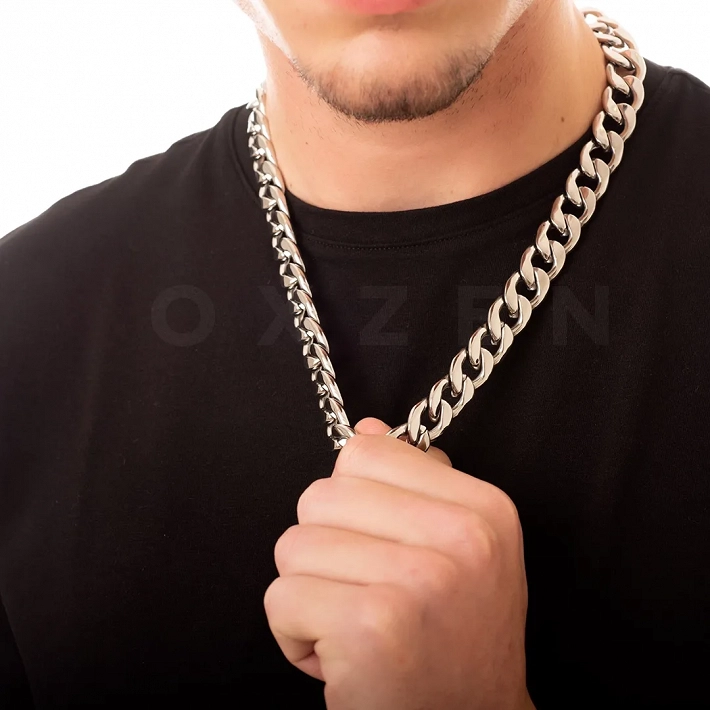 Oxzen Cuban Link αλυσίδα λαιμού unisex ατσάλινη με πλάτος 1,5cm