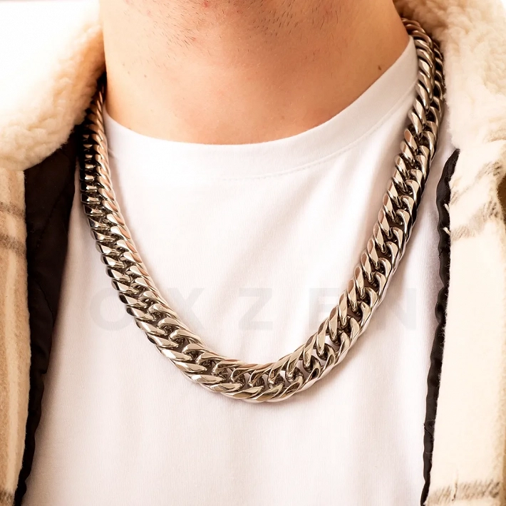 Oxzen Cuban Link αλυσίδα λαιμού unisex ατσάλινη με πλάτος 1,6cm