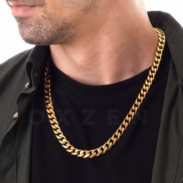 Oxzen Cuban Link αλυσίδα λαιμού unisex ατσάλινη με πλάτος 1cm