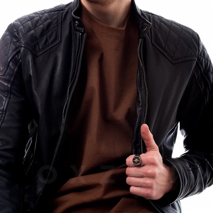 Δαχτυλίδι ανδρικό από ανοξείδωτο ατσάλι, ασημόχρυσο με τον ήλιο της βεργίνας