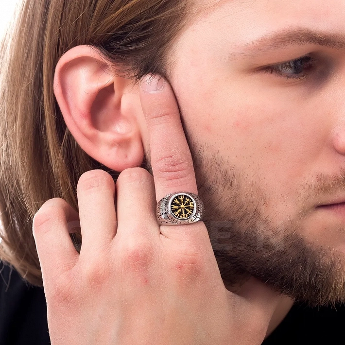 Δαχτυλίδι ανδρικό από ανοξείδωτο ατσάλι, ασημόχρυσο στρογγυλό