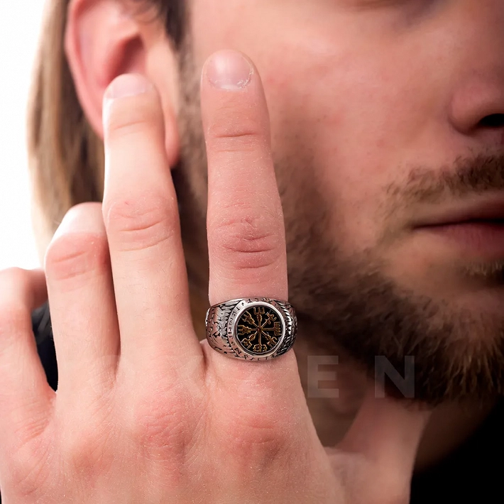 Δαχτυλίδι ανδρικό από ανοξείδωτο ατσάλι, ασημόχρυσο στρογγυλό