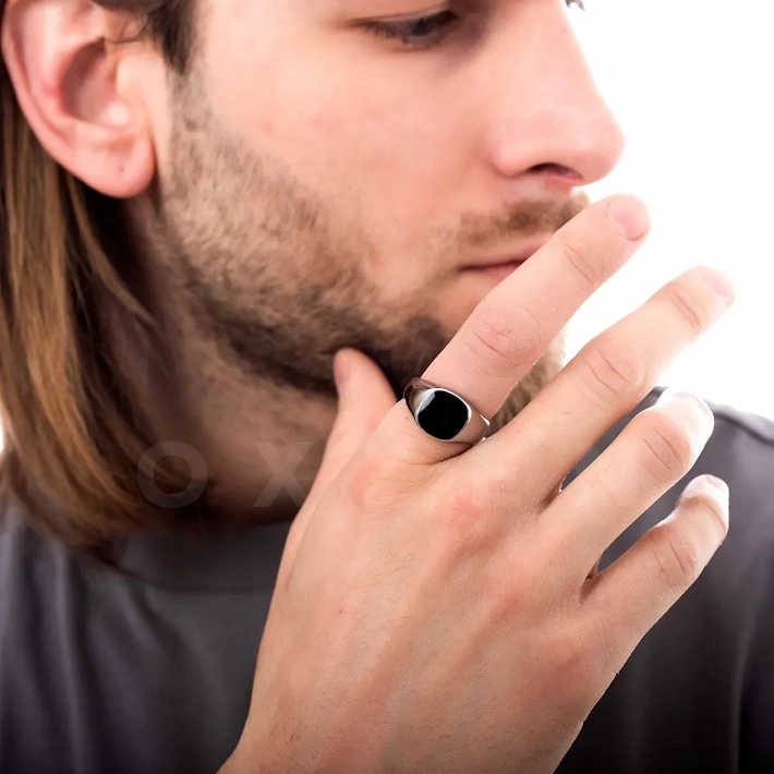 Δαχτυλίδι ατσάλινο ανδρικό με μαύρη πέτρα