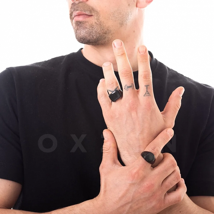 Δαχτυλίδι ατσάλι ανδρικό με μαύρο ανθρακόνημα