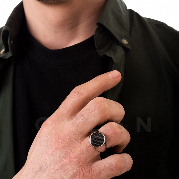 Δαχτυλίδι ατσάλι ανδρικό με μαύρο ανθρακόνημα